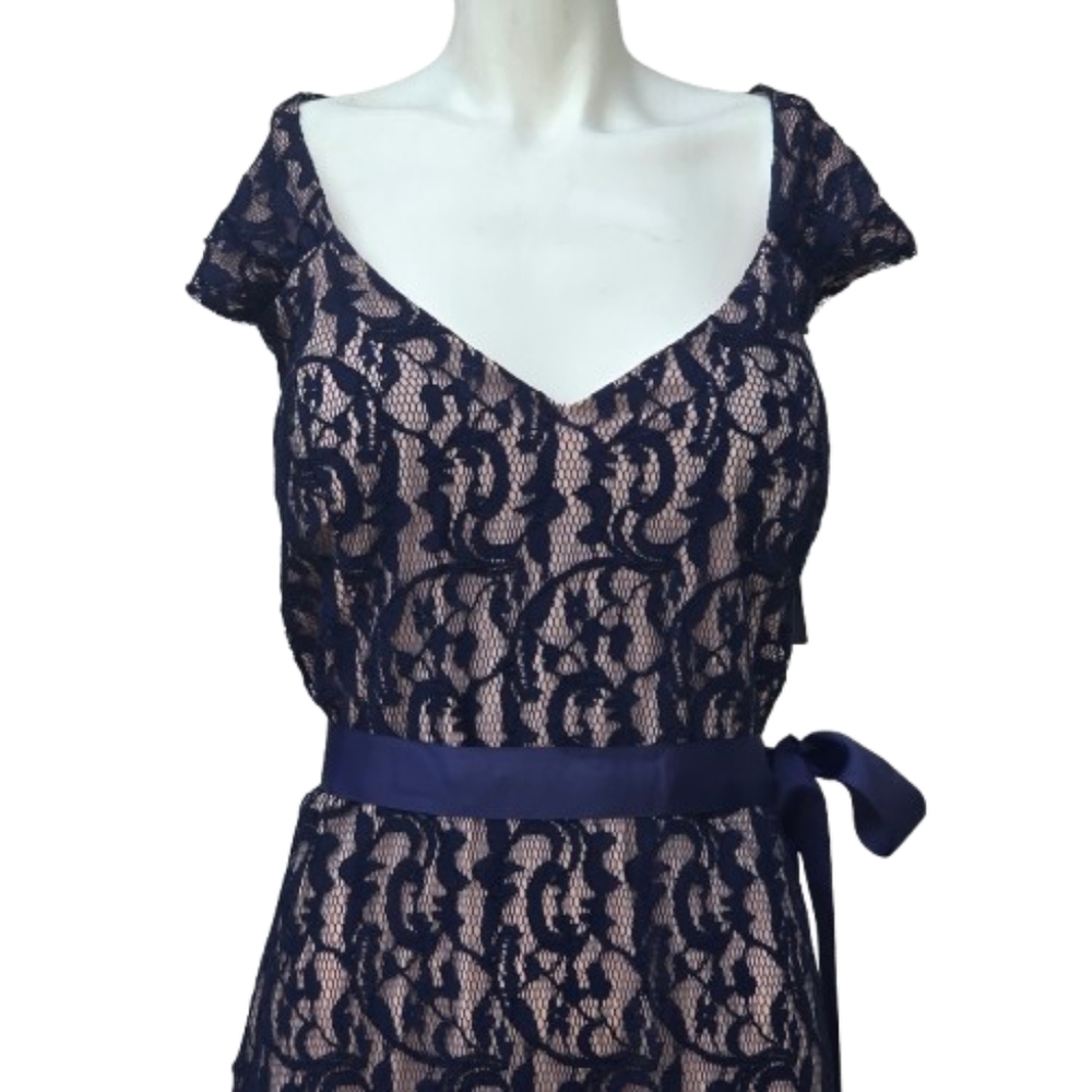 Elegant Lace Evening Dress Navy and Cream Sz 3XL - Picture 3 of 9